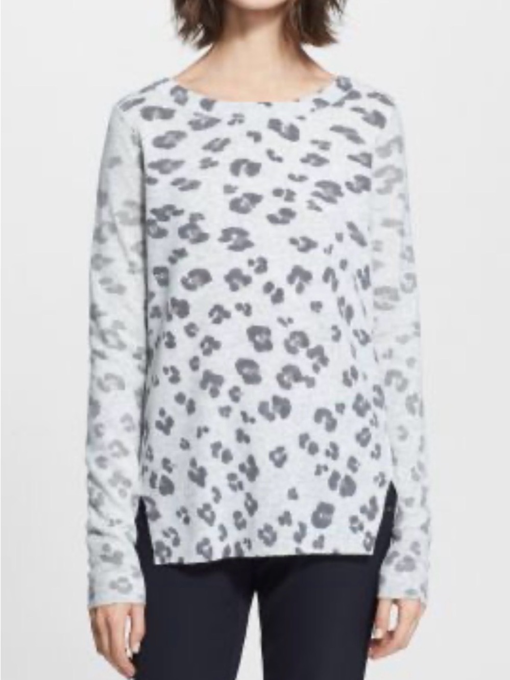 Rebecca Taylor Leopard Cheetah Print Grey Lambswool Modal Cashmere Sweater S